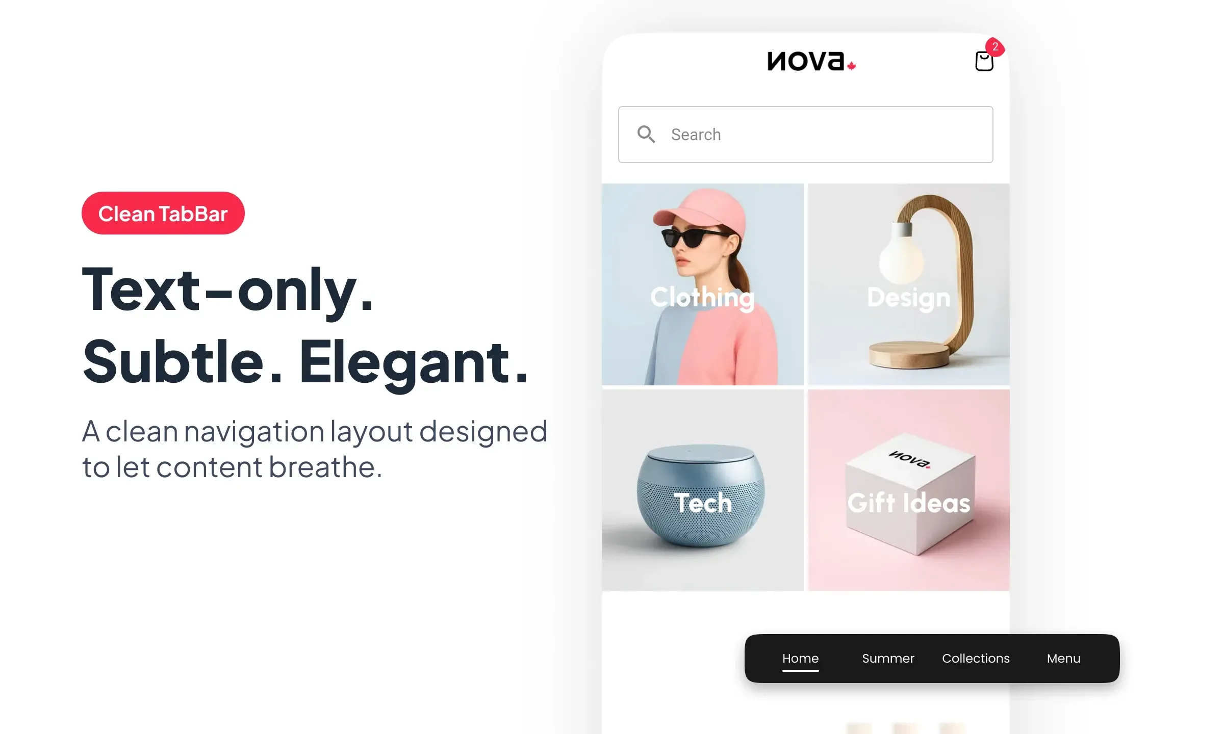 Clean TabBar: a text-only, subtle and elegant navigation